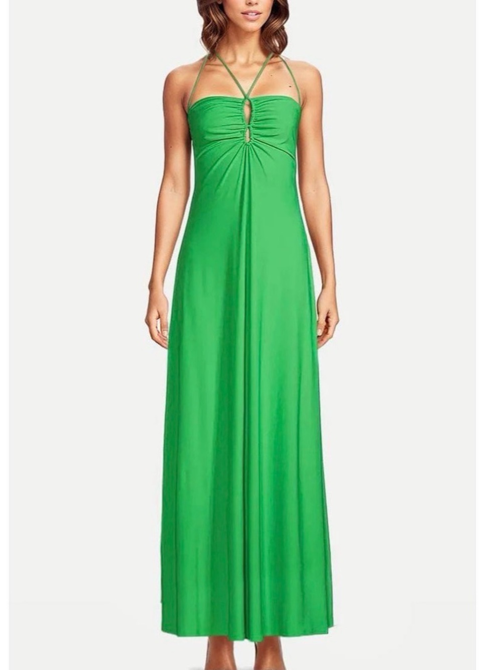 Sleeveless Green Halter Maxi Dress with Keyhole Detail